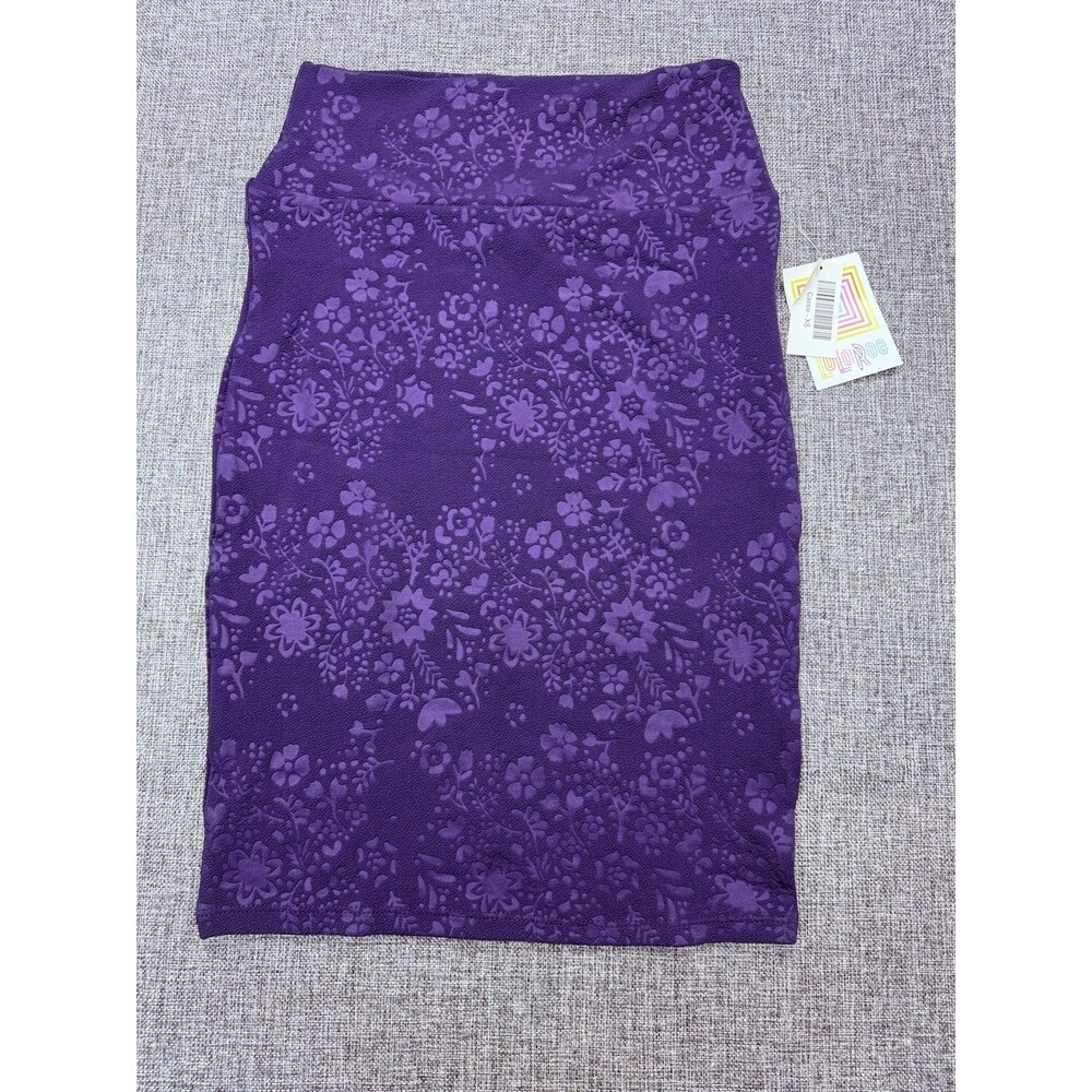 LULAROE CASSIE Pencil Skirt Solid Purple Pansy Etched Extra Small XS 2-4 NWT